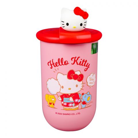 Hello Kitty Plastic Thermos Cup Cute Water Bottle, Dark Pink, B1234
