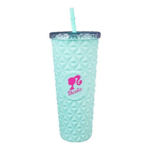 Barbie Sparkle Plastic Straw Cup With Straw, Water Cup Drinking Bottle, Sea Green, NL8807