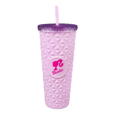Barbie Sparkle Plastic Straw Cup With Straw, Water Cup Drinking Bottle, Purple, NL8807