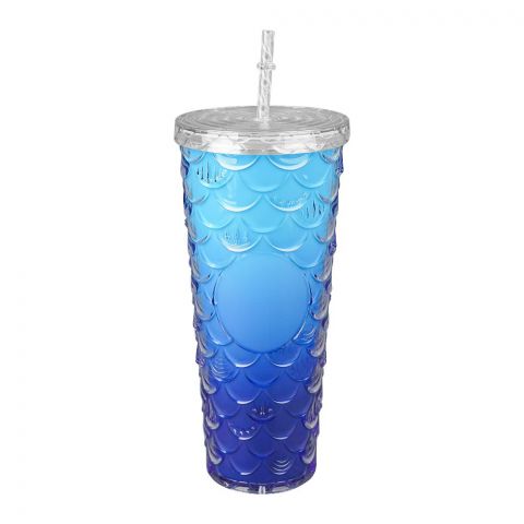 Mermaid Scales Plastic Tumbler Water Bottle, Travel Mug, Sky Blue, NC515