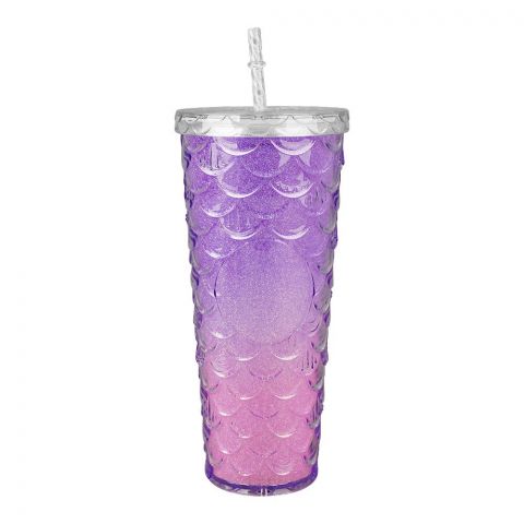 Mermaid Scales Plastic Tumbler Water Bottle, Travel Mug, Purple, NC515