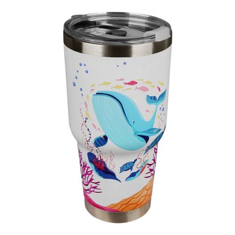 World Oceans Day Stainless Steel Tumbler Water Bottle, Travel Mug, White, GWB-522