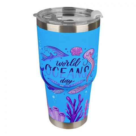 World Oceans Day Stainless Steel Tumbler Water Bottle, Travel Mug, Sea Green, GWB-522