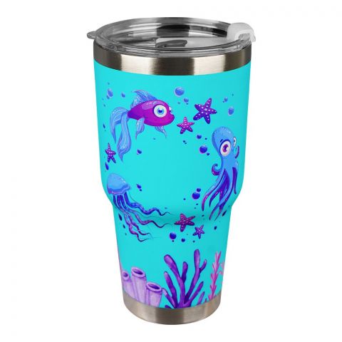 World Oceans Day Stainless Steel Tumbler Water Bottle, Travel Mug, Blue, GWB-522