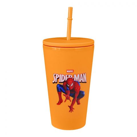 Spider-Man Double-Layer Plastic Straw Cup, Water Cup Drinking Bottle, Orange, NL2205