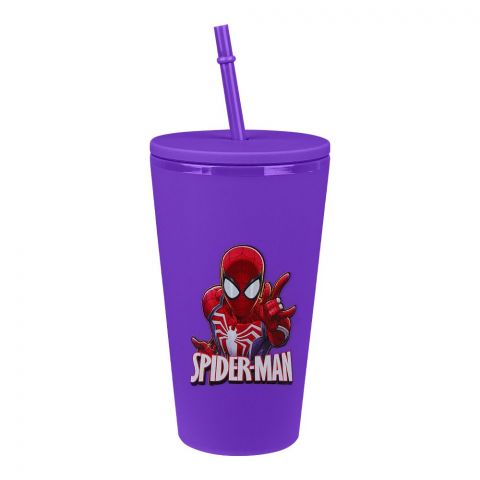Spider-Man Double-Layer Plastic Straw Cup, Water Cup Drinking Bottle, Purple, NL2205