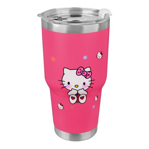 Hello Kitty Stainless Steel Tumbler Water Bottle, Travel Mug, Dark Pink, NO125