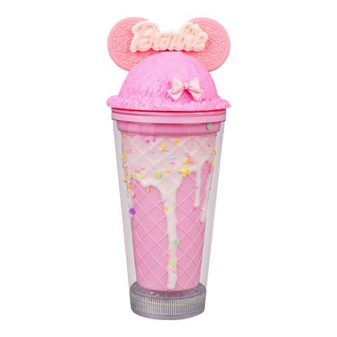 Barbie Plastic Smile Tumbler Water Bottle With Straw, Light Pink, Bpa Free, Travel Mug