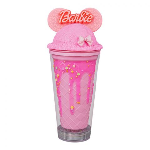 Barbie Plastic Smile Tumbler Water Bottle With Straw, Dark Pink, Bpa Free, Travel Mug