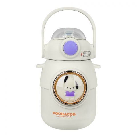 Pochacco Plastic Thermos With Strap, 700ml Capacity, White, Creative Water Bottle