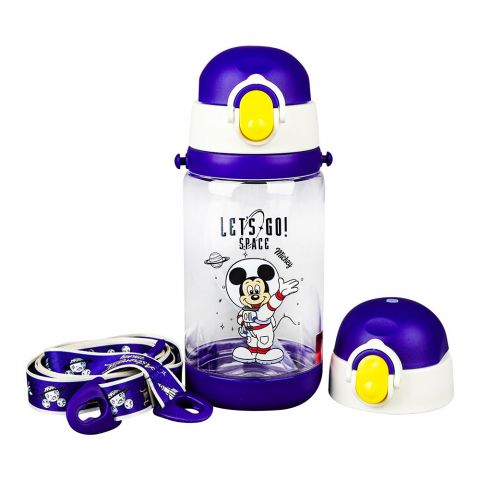 Mickey And Friends Plastic Water Bottle With Strap, Blue