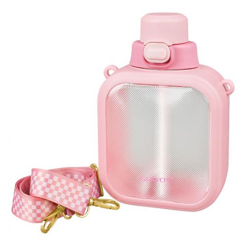 Giavos Fashion Plastic Cup Water Bottle With Strap, 700ml Capacity, Pink