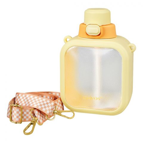 Giavos Fashion Plastic Cup Water Bottle With Strap, 700ml Capacity, Yellow