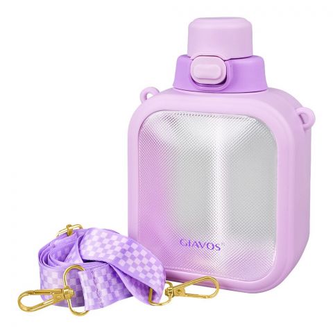 Giavos Fashion Plastic Cup Water Bottle With Strap, 700ml Capacity, Purple