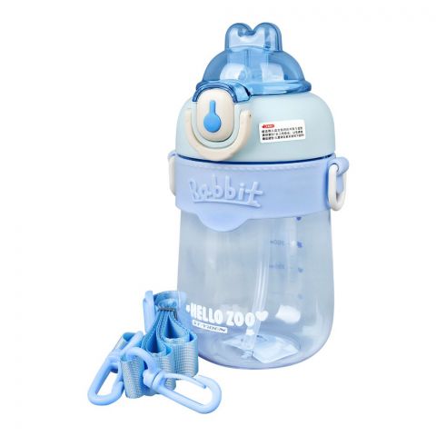 Rabbit Hello Zoo Plastic Water Bottle With Strap, 620ml Capacity, Blue