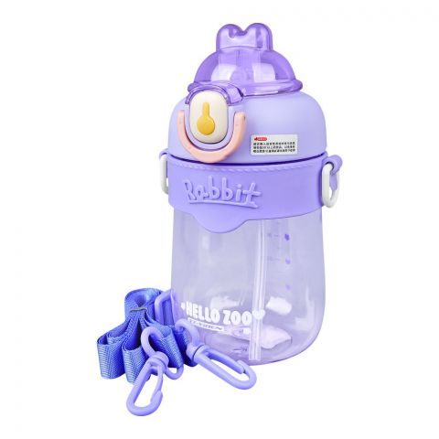 Rabbit Hello Zoo Plastic Water Bottle With Strap, 620ml Capacity, Purple