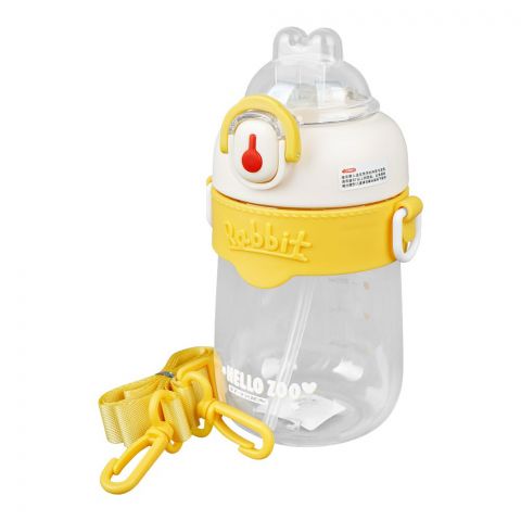 Rabbit Hello Zoo Plastic Water Bottle With Strap, 620ml Capacity, Yellow