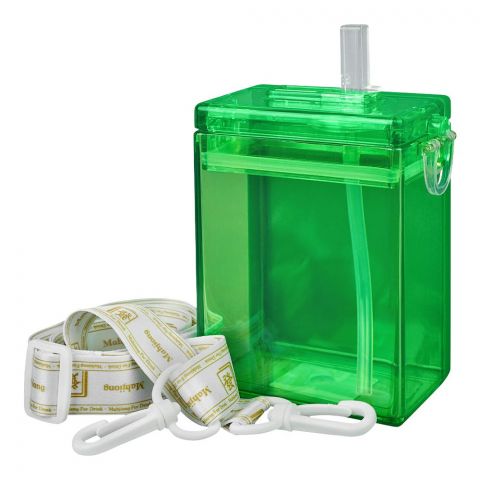 Mahjong Shape Plastic Water Bottle With Strap, Green