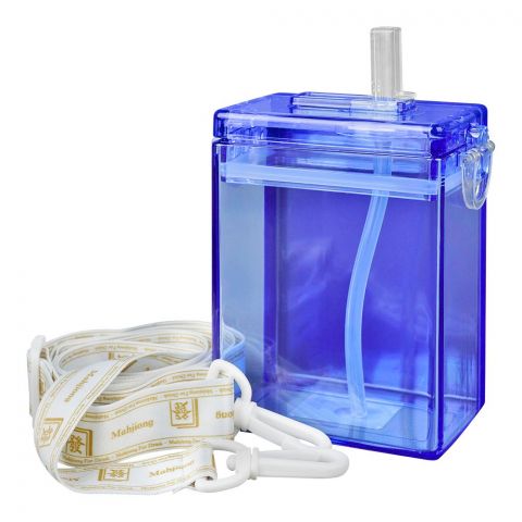 Mahjong Shape Plastic Water Bottle With Strap, Blue