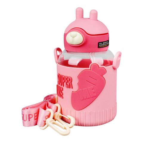 Super Like Me Plastic Water Bottle With Strap, Pink