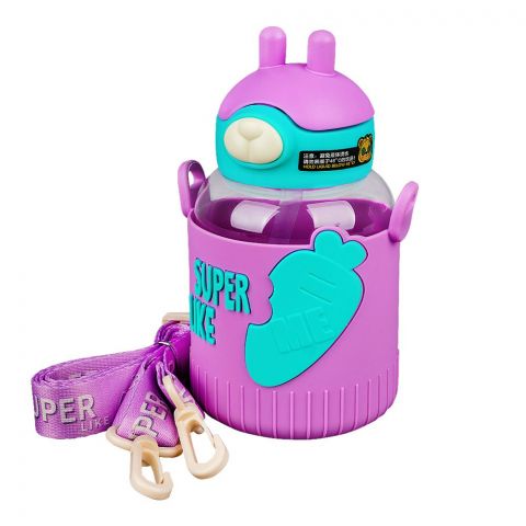 Super Like Me Plastic Water Bottle With Strap, Purple
