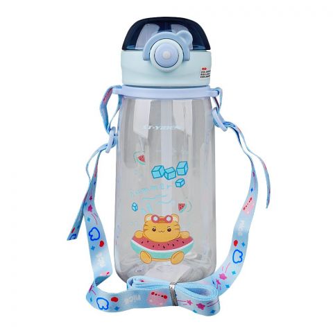 Tiger Theme Plastic Water Bottle With Strap, 630ml Capacity, Sky Blue