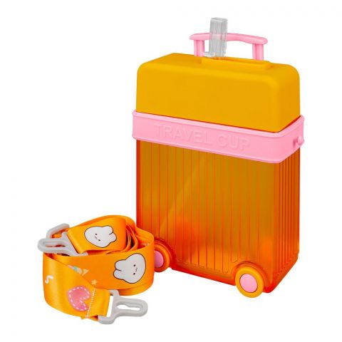 Luggage Travel Cup Plastic Water Bottle With Strap, 450ml Capacity, Orange