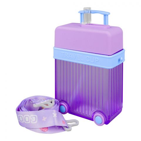Luggage Travel Cup Plastic Water Bottle With Strap, 450ml Capacity, Purple