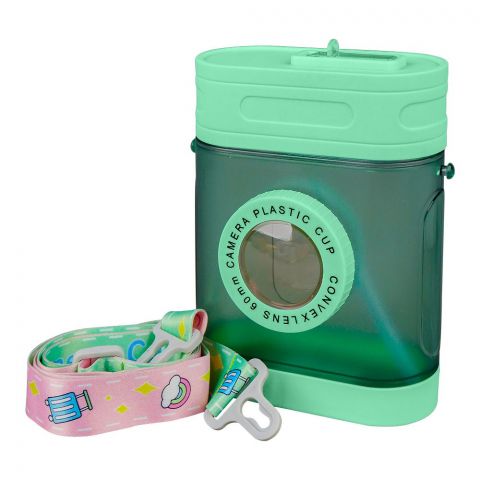 Convex Lens 60Mm Camera Plastic Cup Water Bottle With Strap, Sea Green