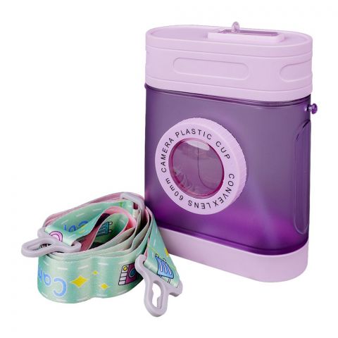 Convex Lens 60Mm Camera Plastic Cup Water Bottle With Strap, Purple
