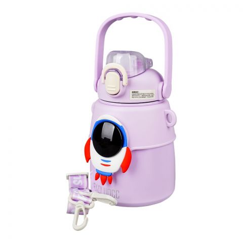 Astronaut Plastic Vaccum Thermos Cup With Strap & Handle, 850ml Capacity Water Bottle, Leakproof Ideal For Office, School & Outdoor, Purple, XW8673