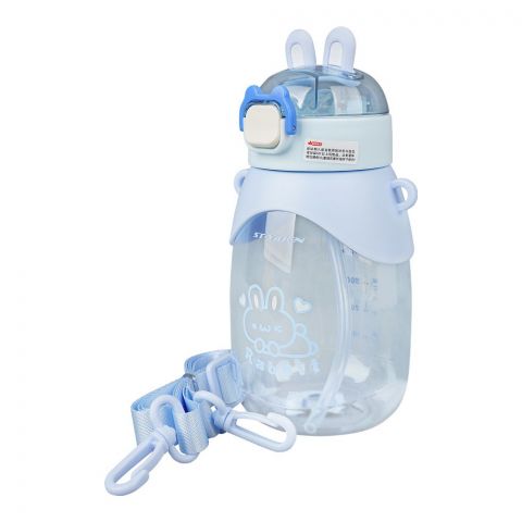 Rabbit Plastic Water Bottle With Strap & Straw, 650ml Capacity, Leakproof Ideal For Office, School & Outdoor, Light Blue, YB-0783
