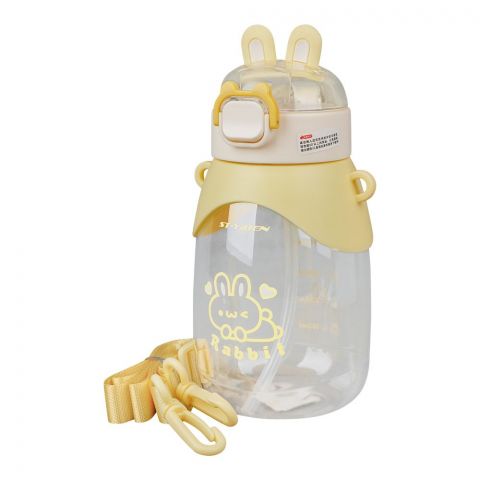 Rabbit Plastic Water Bottle With Strap & Straw, 650ml Capacity, Leakproof Ideal For Office, School & Outdoor, Yellow, YB-0783