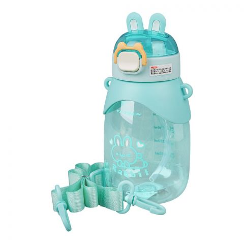 Rabbit Plastic Water Bottle With Strap & Straw, 650ml Capacity, Leakproof Ideal For Office, School & Outdoor, Green, YB-0783