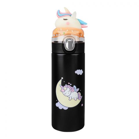 Unicorn Plastic Vaccum Cup Water Bottle, Leakproof Ideal For Office, School & Outdoor, Black, GWD001