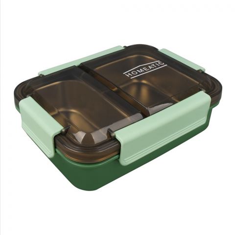 Homeatic Stainless Steel Lunch Box, Two Compartments, 750ml Capacity, Green, HMT-004