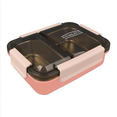 Homeatic Stainless Steel Lunch Box, Two Compartments, 750ml Capacity, Pink, HMT-004