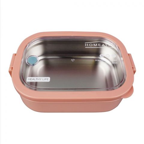 Homeatic Stainless Steel Lunch Box, Single Compartment, 1300ml Capacity, Pink, HMT-006
