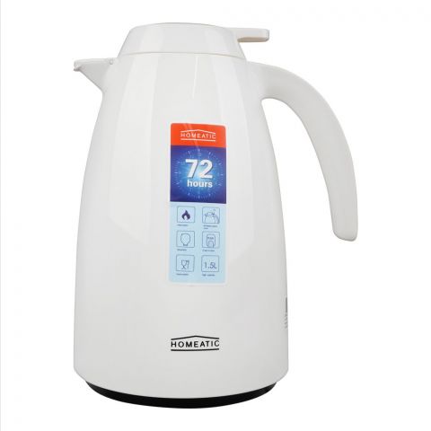 Homeatic Glass Vacuum Flask, 1.5 Liter Capacity, White, HMV-1001