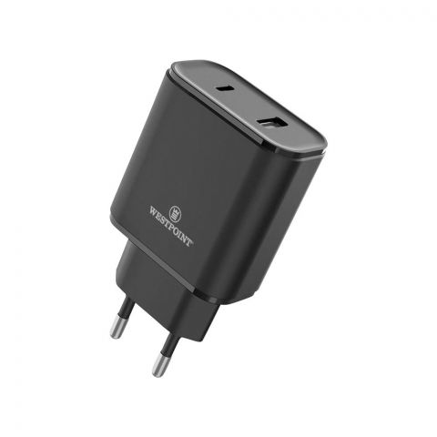 West Point 2.4A Dual USB Port Wall Charger  Black  WP-10