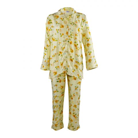 Basix Women's Refreshing Flora Loungewear, Pale Lemon, 2 Piece Sleepwear Pajamas Set, LW-615