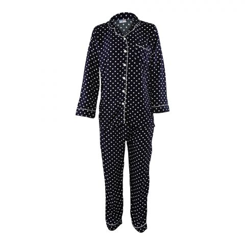 Basix Women's Mini Polka Dots Loungewear, Navy & White, 2 Piece Sleepwear Pajamas Set, LW-617