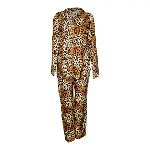 Basix Women's Leopard Skin Loungewear, Brown & Golden, 2 Piece Sleepwear Pajamas Set, LW-618