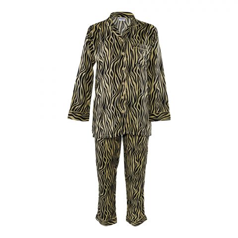Basix Women's Zebra Skin Loungewear, Beige & Black, 2 Piece Sleepwear Pajamas Set, LW-619