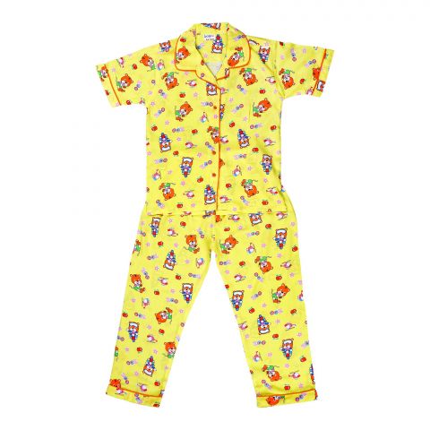 Basix Girls Panda Characters Short Sleeves Nightwear, Yellow, 2 Piece Sleepwear Pajamas Set, GRL-167