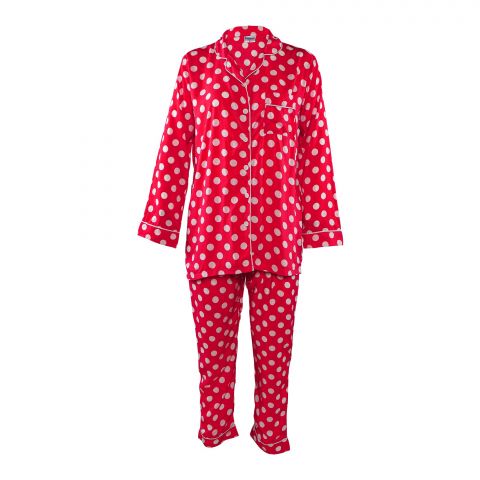 Basix Women's Polka Dots Loungewear, Pink & White, 2 Piece Sleepwear Pajamas Set, LW-616