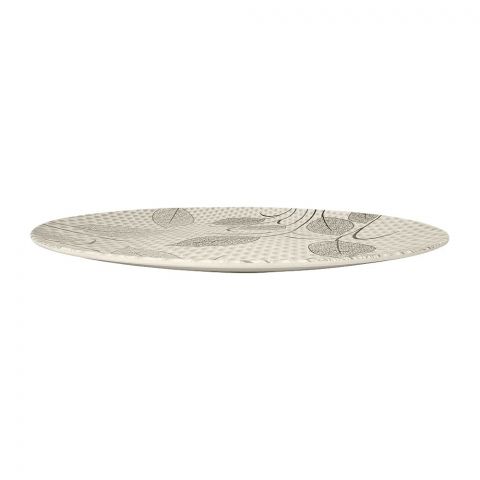 Sky Melamine Thal, Large, Grey, Leaf Print, 18 Inches, Elegant Serving Plate, Durable Design