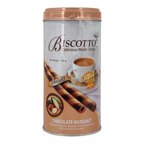 Biscotto Delicious Wafer Stick Tin, Chocolate Hazelnut Rolled Wafer With Chocolate Filling, 125gm