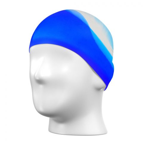 Swimming Silicone Cap For Children & Adults, Blue/White, CAP-122