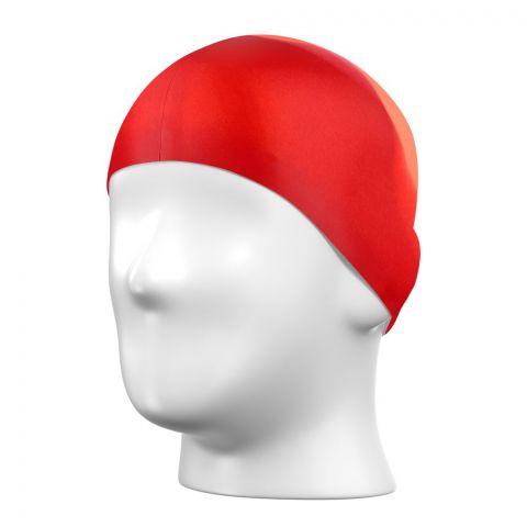 Swimming Silicone Cap For Children & Adults, White/Red, CAP-122
